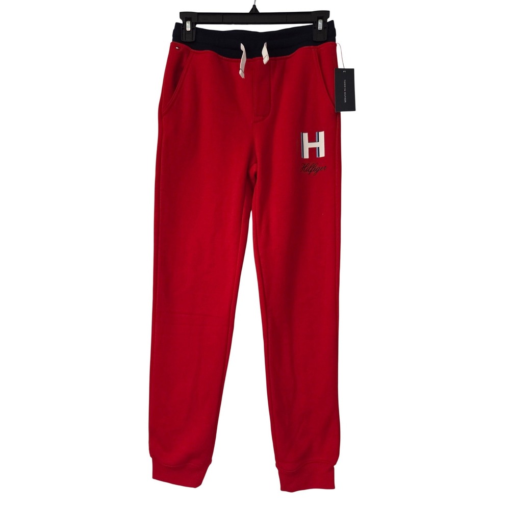 Tommy Hilfiger Joggers Fleece Logo Boys M 12/14 Red NWT $44